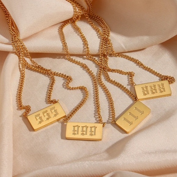 NEW SQUARE ANGEL NUMBER 18K GOLD NECKLACE, NICE NECKLACE, CUTE NECKLACE - Picture 2 of 7